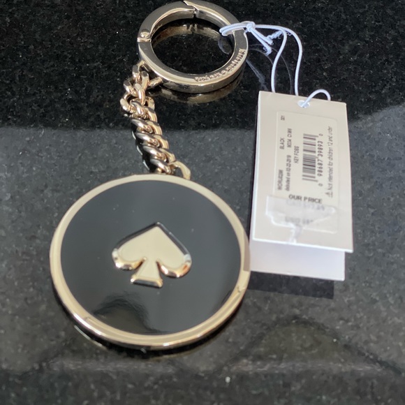 Kate Spade Gold Enamel Black Spade Key Fob Bag Charm Purse Key ring - Picture 3 of 6